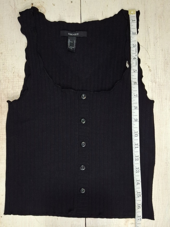 Forever 21 Tops - Forever 21 Black Ribbed Button Tank with Lettuce Trim